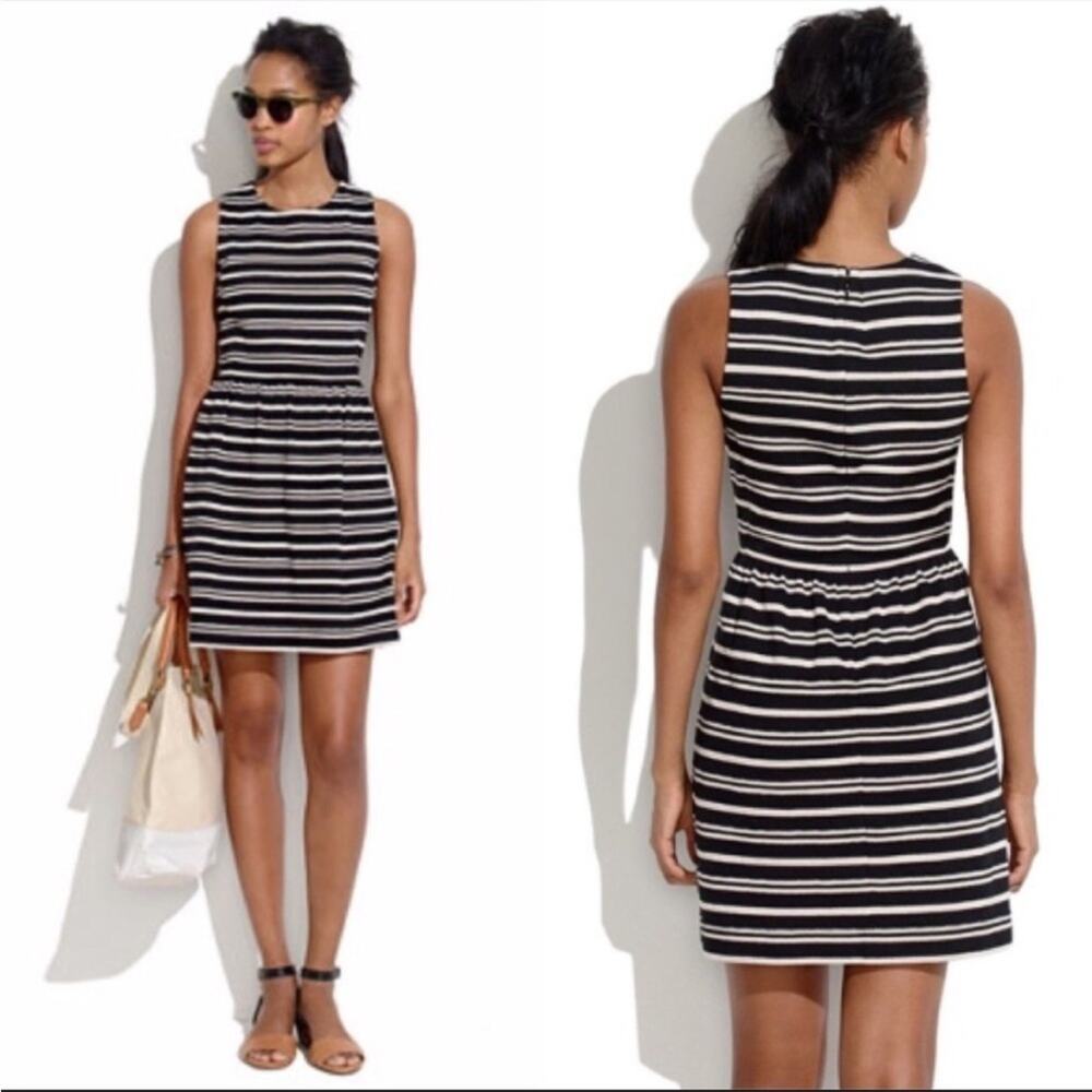 Madewell Afternoon Tea Textured Striped Sleeveless Dress XS Black White